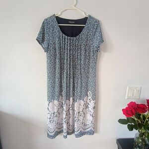 Perceptions New York Teal Floral Lace Hem Stretch Dress Womens Large Work Chic